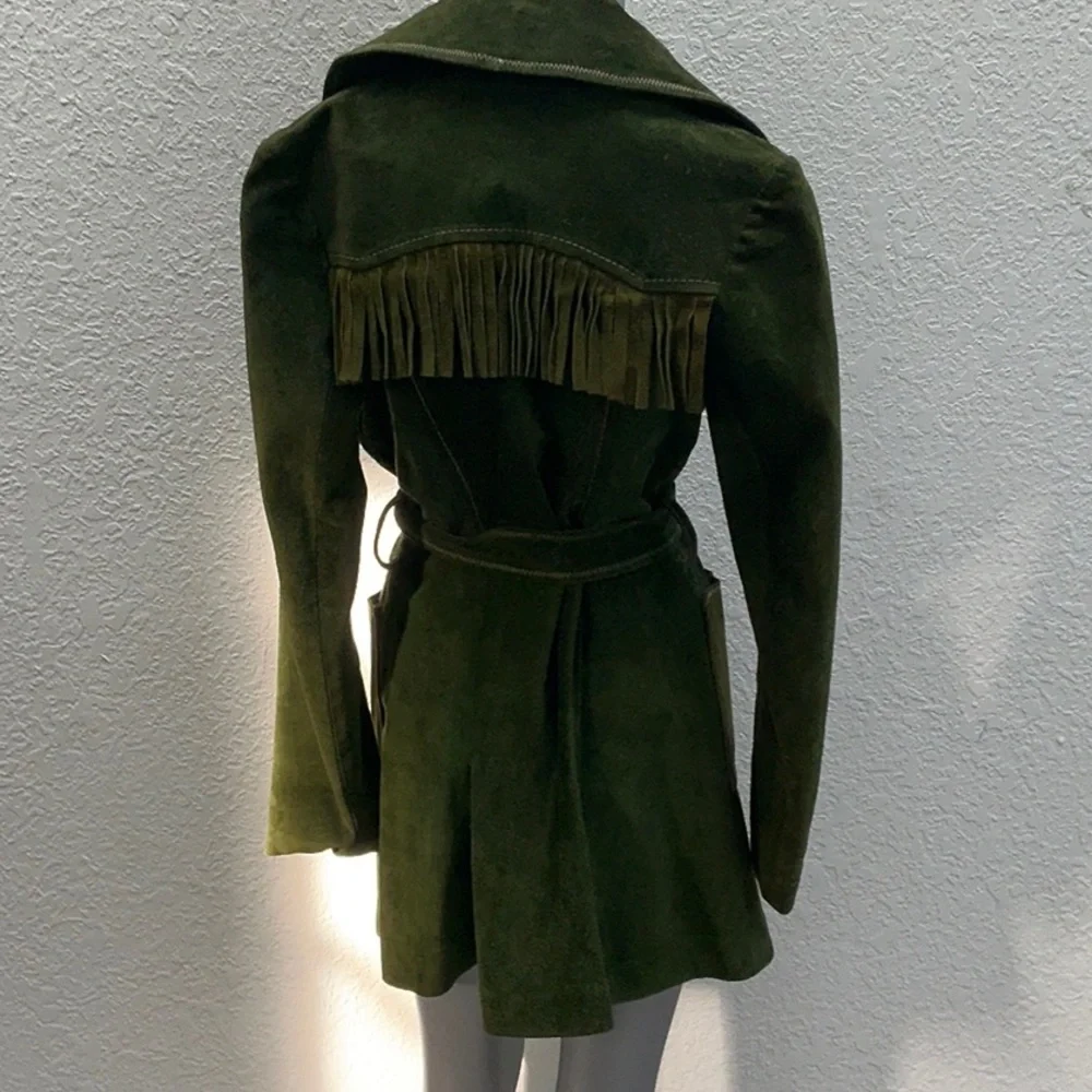 Vintage green suede fringed jacket - Picture 4 of 6